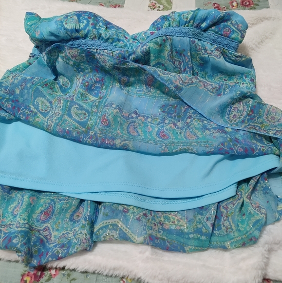 Vintage Jordache Juniors' Blue Paisley Metallic Tie Neck Bra Tank- Size XL 15/17 - Picture 10 of 12